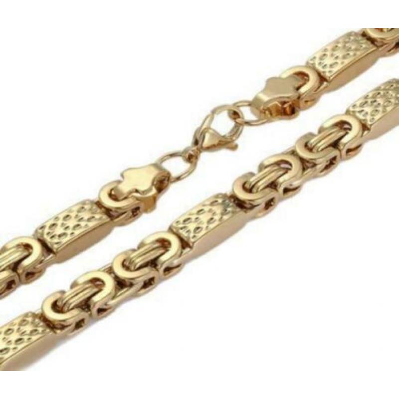 6mm 50cm koningsketting 50 cm platte Gold plated heren 6 mm
