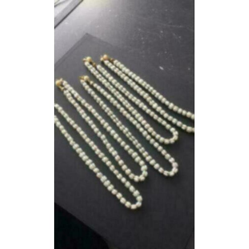 5 x parelketting met malachiet 47 cm vintage look