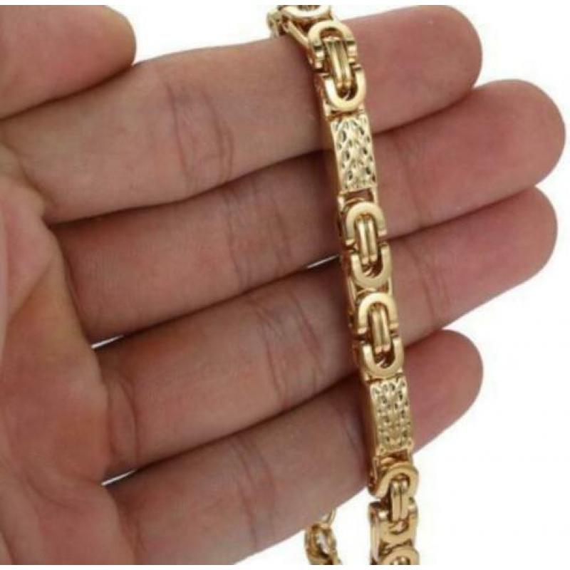 6mm 50cm koningsketting 50 cm platte Gold plated heren 6 mm