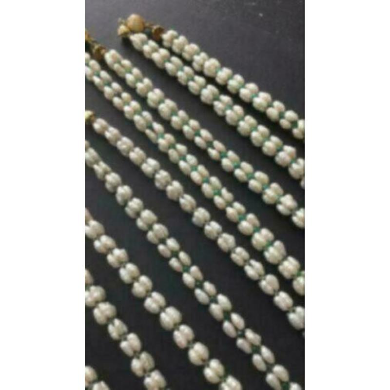 5 x parelketting met malachiet 47 cm vintage look