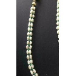 5 x parelketting met malachiet 47 cm vintage look