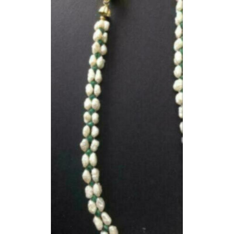 5 x parelketting met malachiet 47 cm vintage look