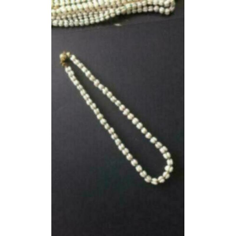5 x parelketting met malachiet 47 cm vintage look