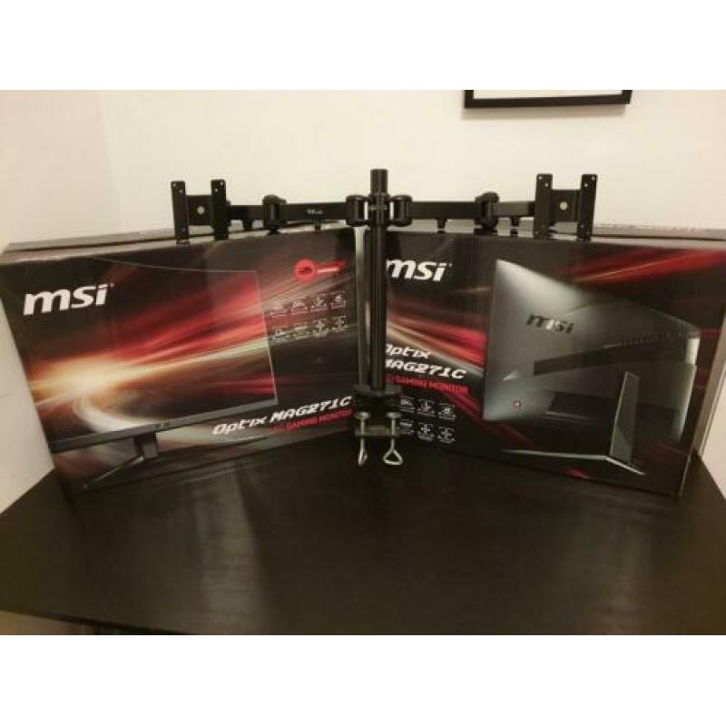 2x MSI Optix MAG271C 27 inch gaming monitor met dubbele arm