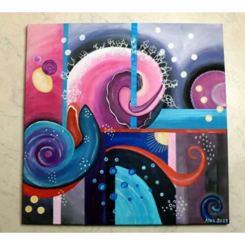 Nieuw kleurrijk handgeschilderd schilderij / roze & blauw