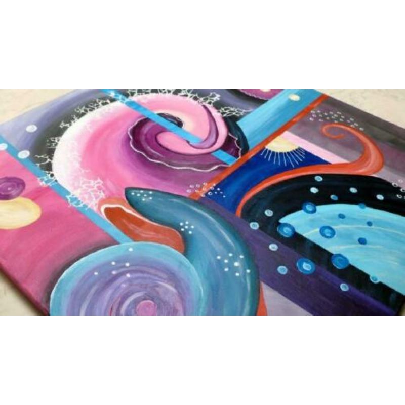 Nieuw kleurrijk handgeschilderd schilderij / roze & blauw