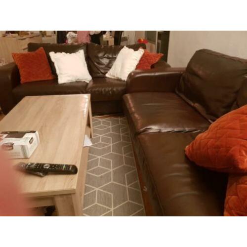 Echt Leren bankstel 3x3 zits in de kleur donker bruin