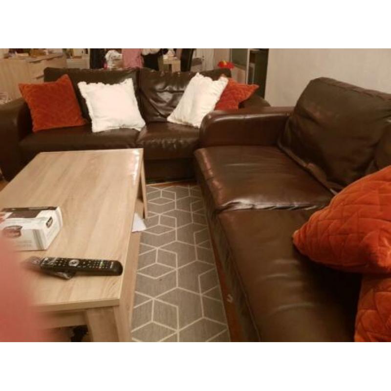 Echt Leren bankstel 3x3 zits in de kleur donker bruin