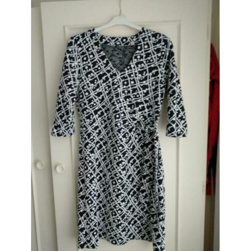 Jurk tricot 3/4 mouw zwart wit maat s/m