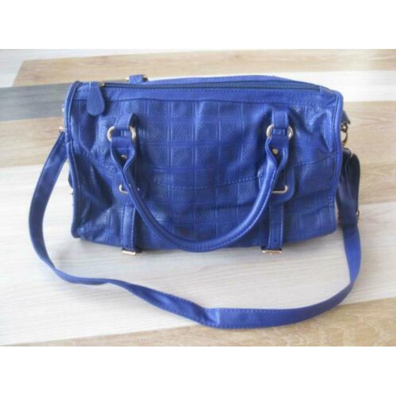Blauwe lederlook handtas/schoudertas