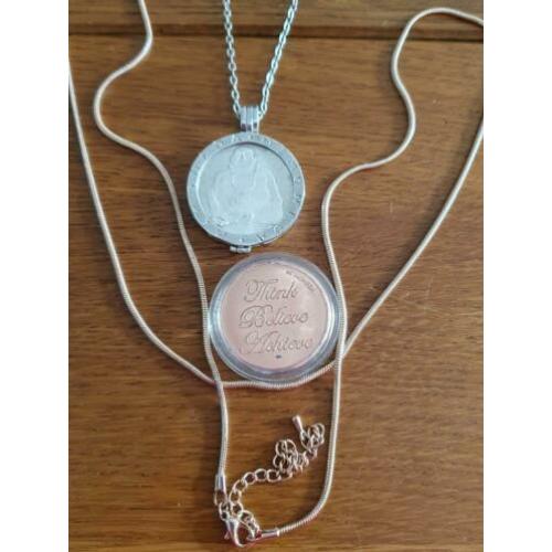 Zilveren (925)MI MONEDA pendant + 2 munten + 2 kettingen