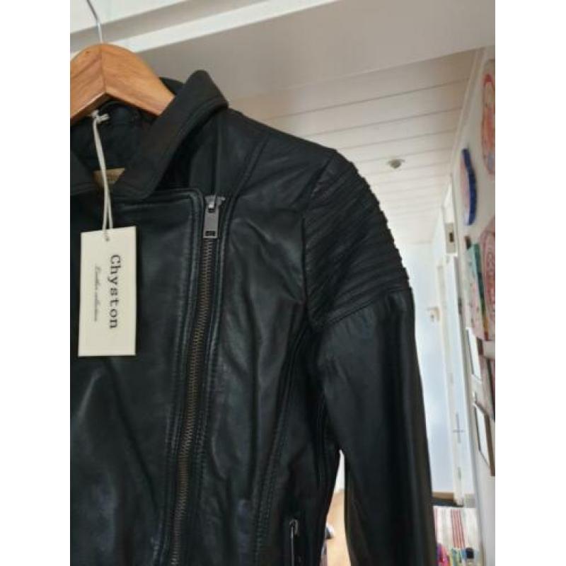 Nieuwe zwarte leren jas M voor dames.