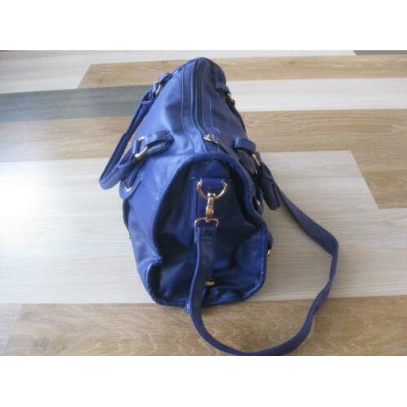 Blauwe lederlook handtas/schoudertas