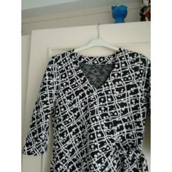 Jurk tricot 3/4 mouw zwart wit maat s/m