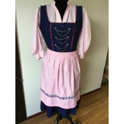 Carnaval blauw met roze Tiroler jurk met blouse en schort M