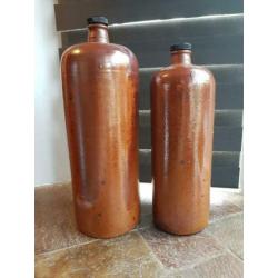 2 hele grote Hooghout Dubbele Graan jenever Kruiken jaren 50