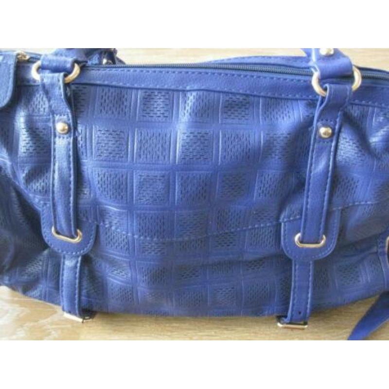Blauwe lederlook handtas/schoudertas