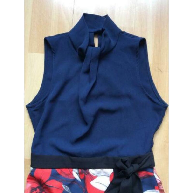 Hele mooie jurk closet London 38 m blauw zwart strik bloemen