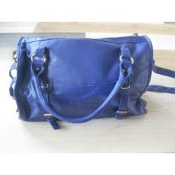 Blauwe lederlook handtas/schoudertas