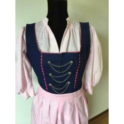 Carnaval blauw met roze Tiroler jurk met blouse en schort M