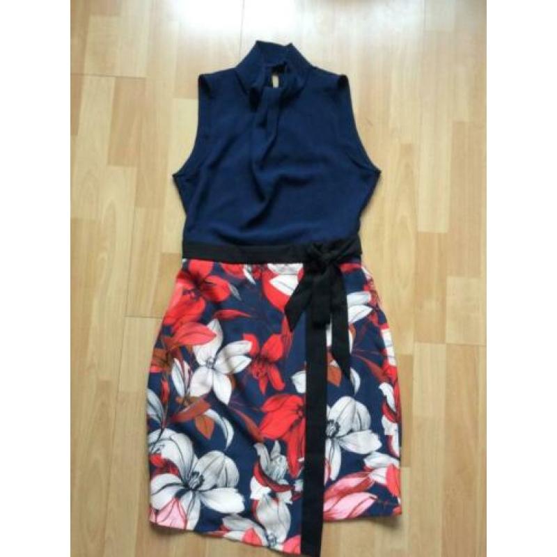 Hele mooie jurk closet London 38 m blauw zwart strik bloemen