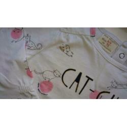 Grappig, wit shirt met poesjes, Zara, maat 74 (68)