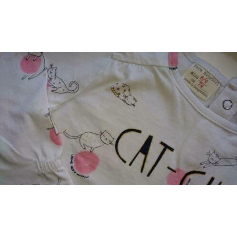 Grappig, wit shirt met poesjes, Zara, maat 74 (68)