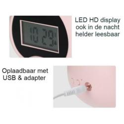 Alarm - Slaaptrainer - Nachtlampje - USB oplaadbaar - Roze -