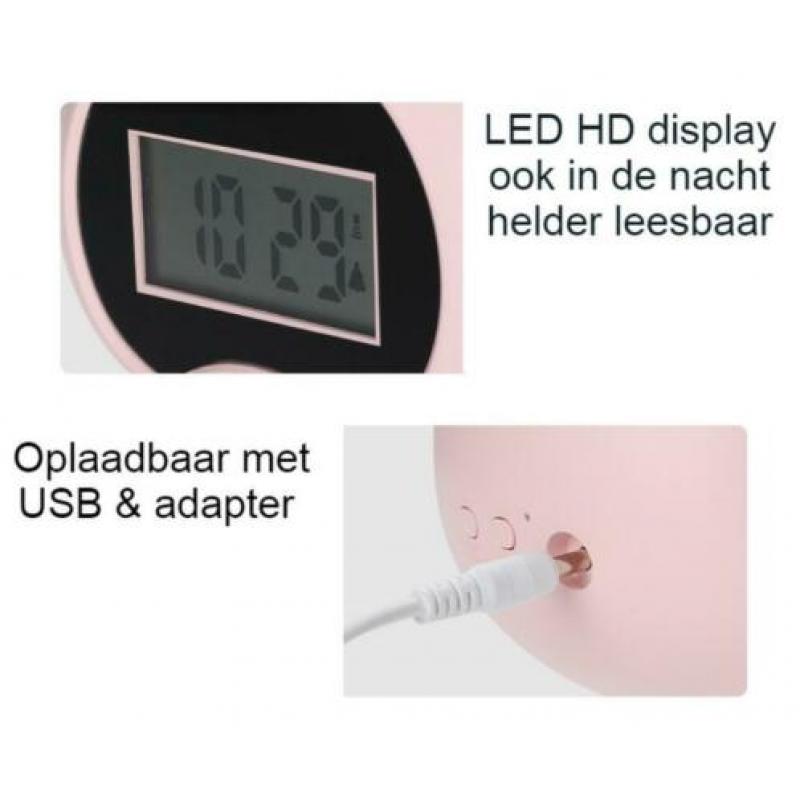 Alarm - Slaaptrainer - Nachtlampje - USB oplaadbaar - Roze -