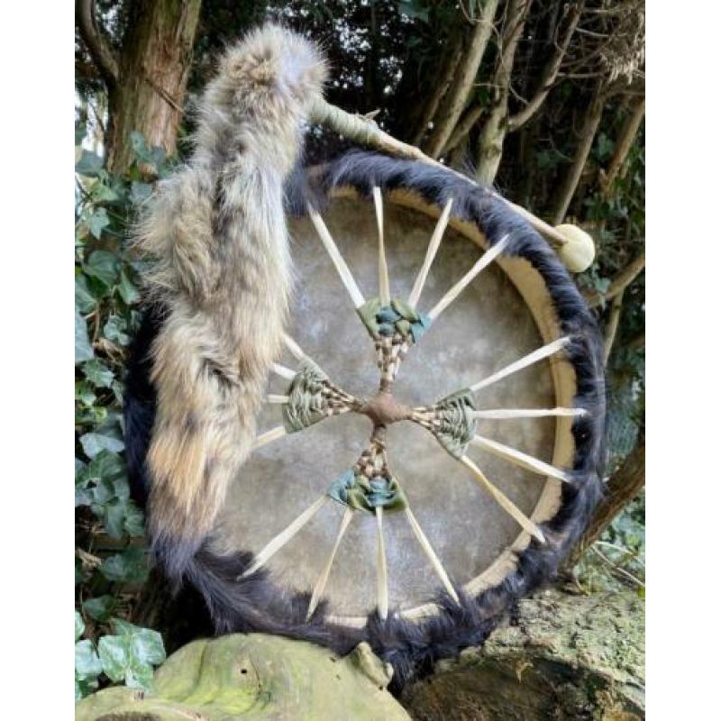 Sjamanendrum Waterbuffel 47 cm met wolfstaart VERKOCHT