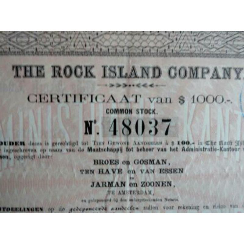Aandeel van Rock Island Company uit 1913