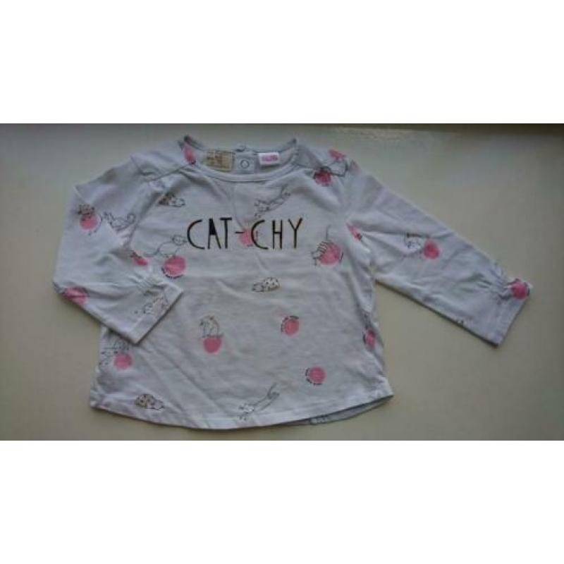 Grappig, wit shirt met poesjes, Zara, maat 74 (68)