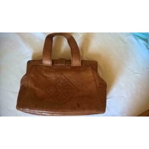 Vintage leren bruine handtas marokkaans