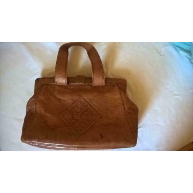 Vintage leren bruine handtas marokkaans