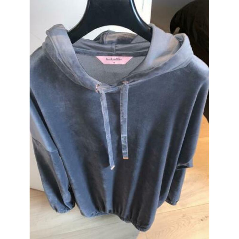 Hunkemöller badjas velours hoodie lounge jurk huispak grijs