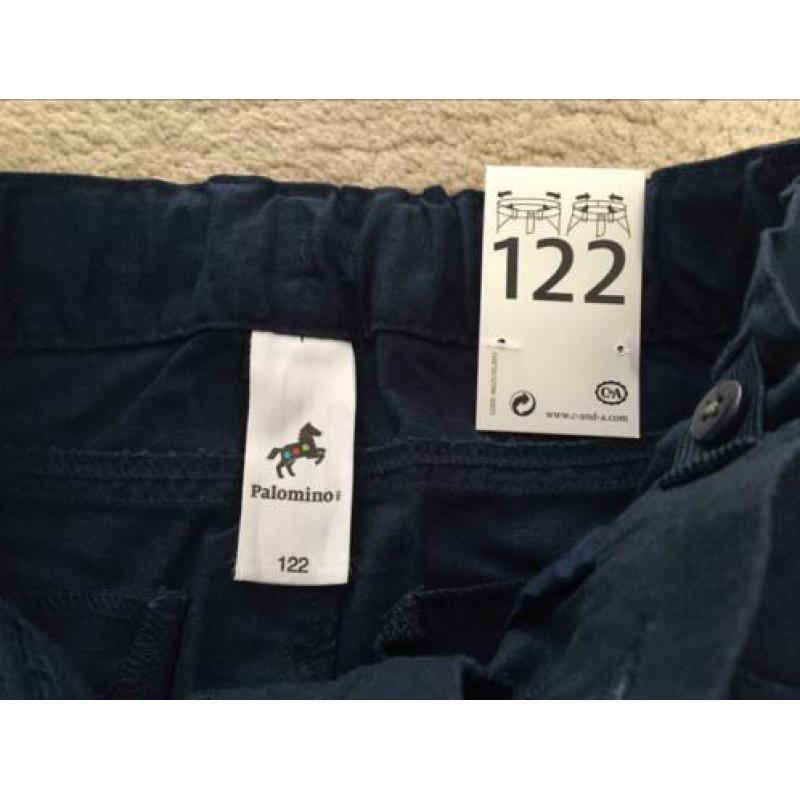 Nieuwe stoere donkerblauwe linnen broek, maat 122.
