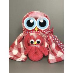 Cadeau Set Handdoeken en Theedoeken uil fuchsia roze