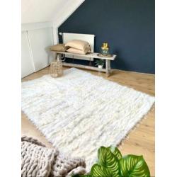 100% wol 210x160cm KELIM kleed vloerkleed wit beige handmade