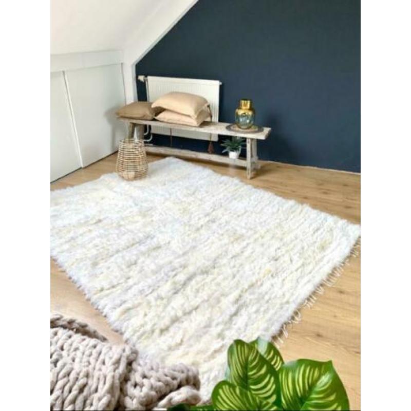 100% wol 210x160cm KELIM kleed vloerkleed wit beige handmade