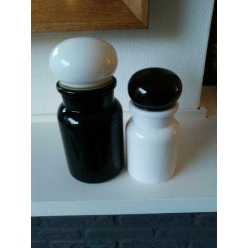 Vintage zwart/wit set apothekerspotten jaren 60