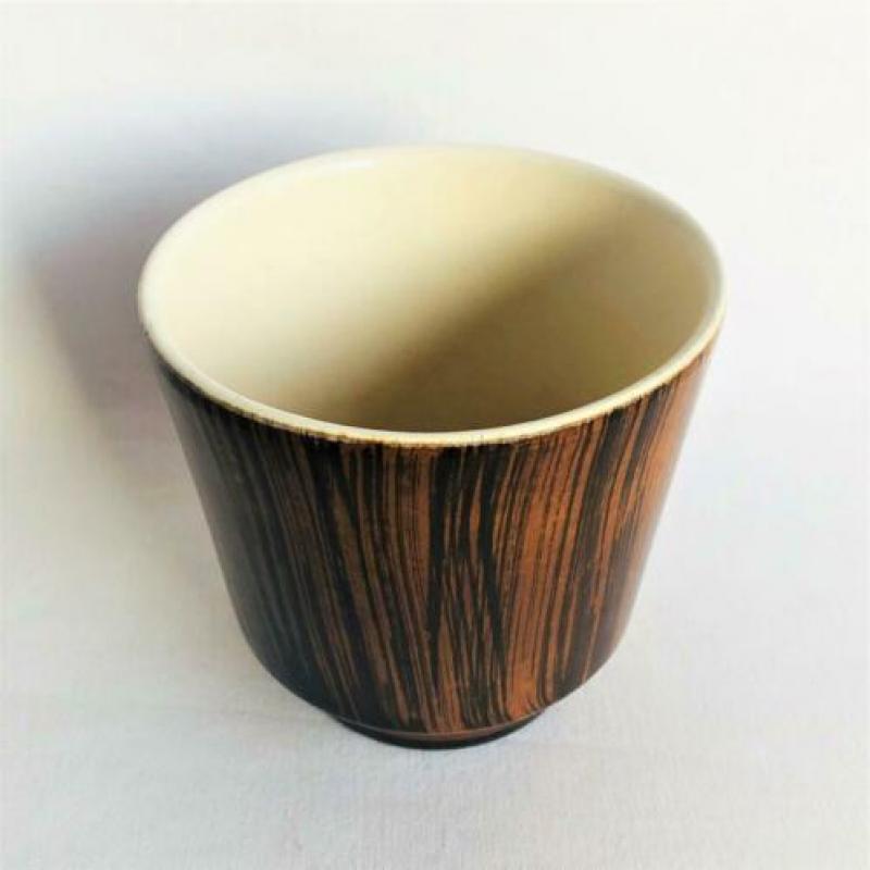 Bloempotje Met Teak Glazuur, Vintage Mid Century