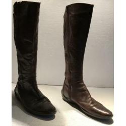 DESIGN HOGE DAMES LAARZEN SOEPEL LEDER BRUIN maat 38 / 38,5