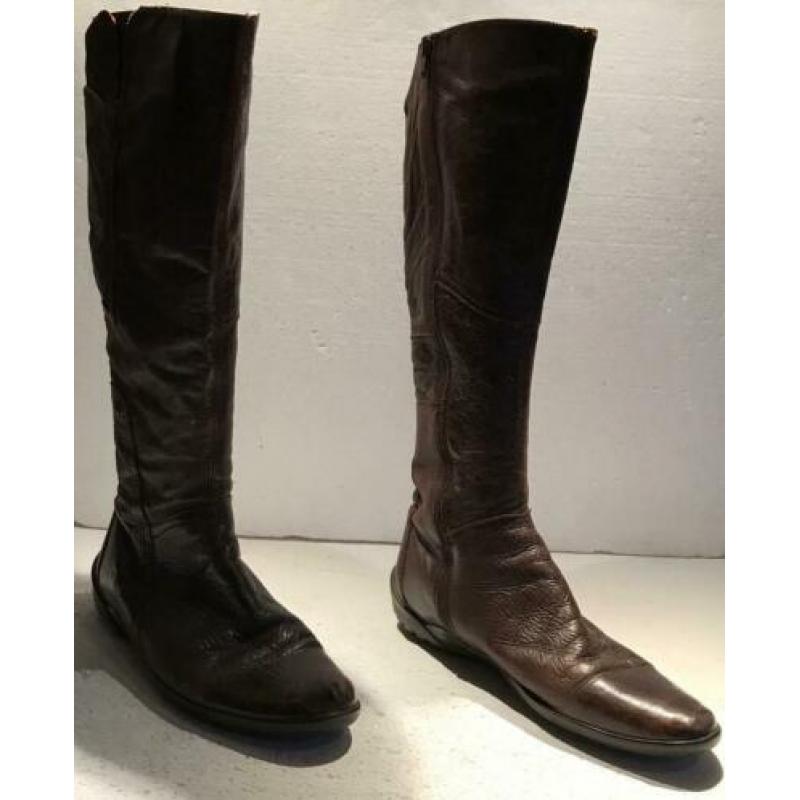 DESIGN HOGE DAMES LAARZEN SOEPEL LEDER BRUIN maat 38 / 38,5