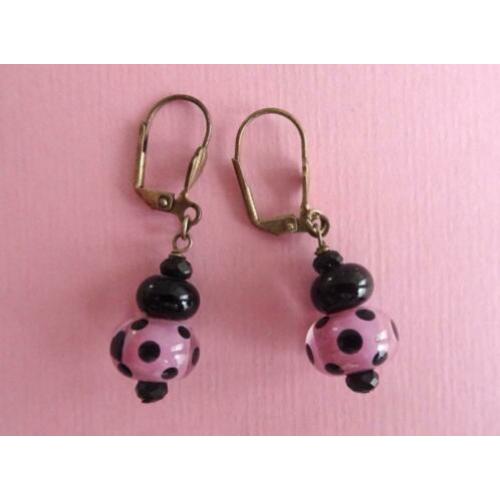 jwg Vintage 60s Polkadot glas kralen oorbellen paars zwart