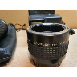 Asahi Pentax spiegelreflexcamera, met veel accessoires
