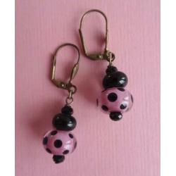 jwg Vintage 60s Polkadot glas kralen oorbellen paars zwart