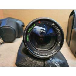 Asahi Pentax spiegelreflexcamera, met veel accessoires