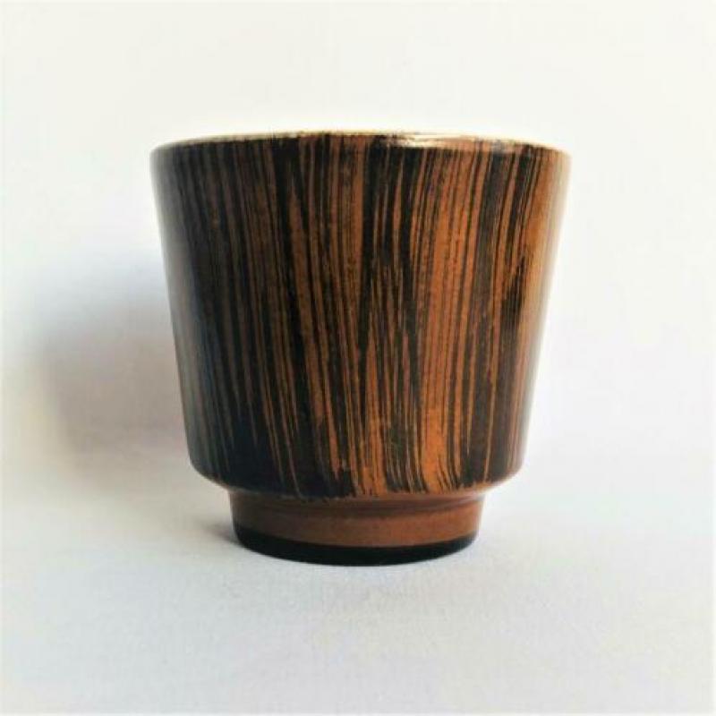 Bloempotje Met Teak Glazuur, Vintage Mid Century