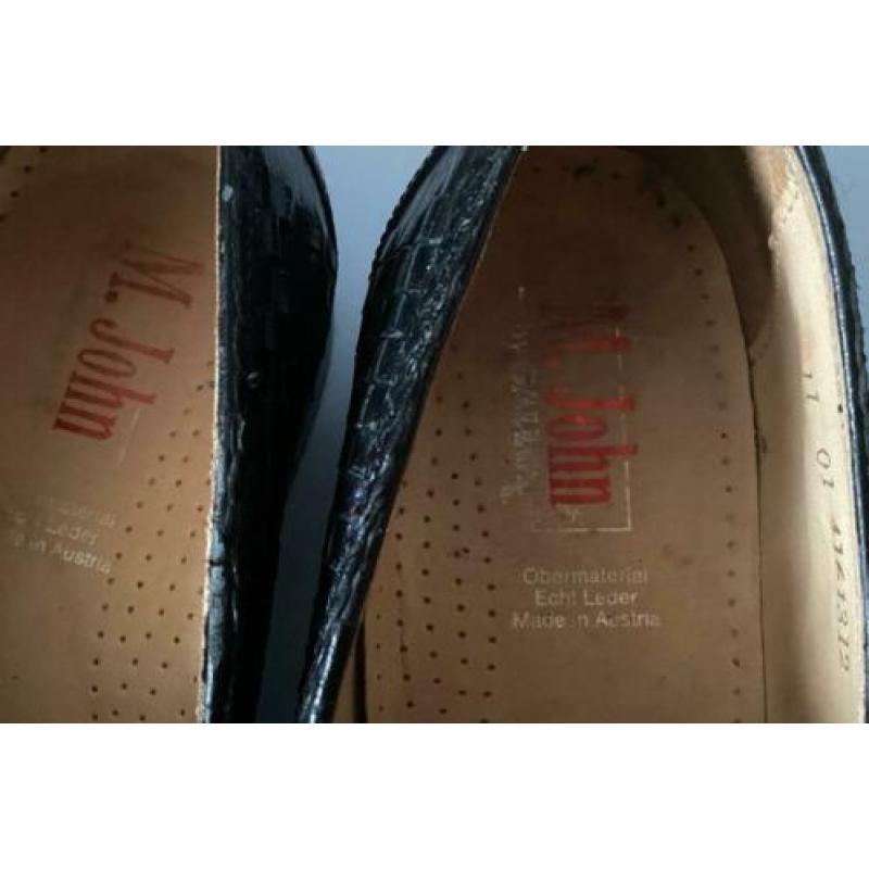 M.John. Stijlvolle zwarte leren schoenen/instappers. Mt 46.