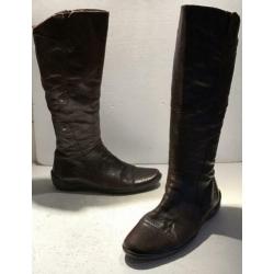 DESIGN HOGE DAMES LAARZEN SOEPEL LEDER BRUIN maat 38 / 38,5